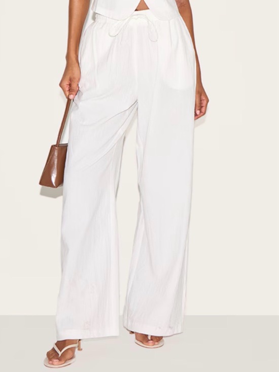 PrettyLittleThing Pants - PrettyLittleThing White Linen Look Tailored Draw String Wide Leg Trouser